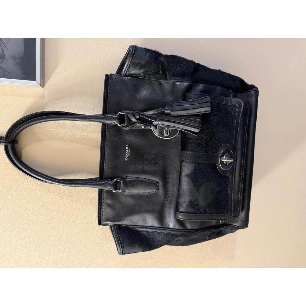 Coach Black Leather and Haircalf Tote Bag (see photos)